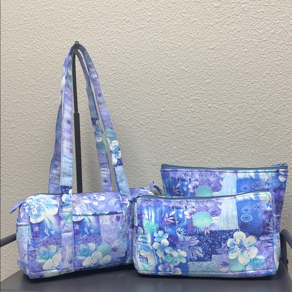 Blue Floral Women's Shoulder Bag Set